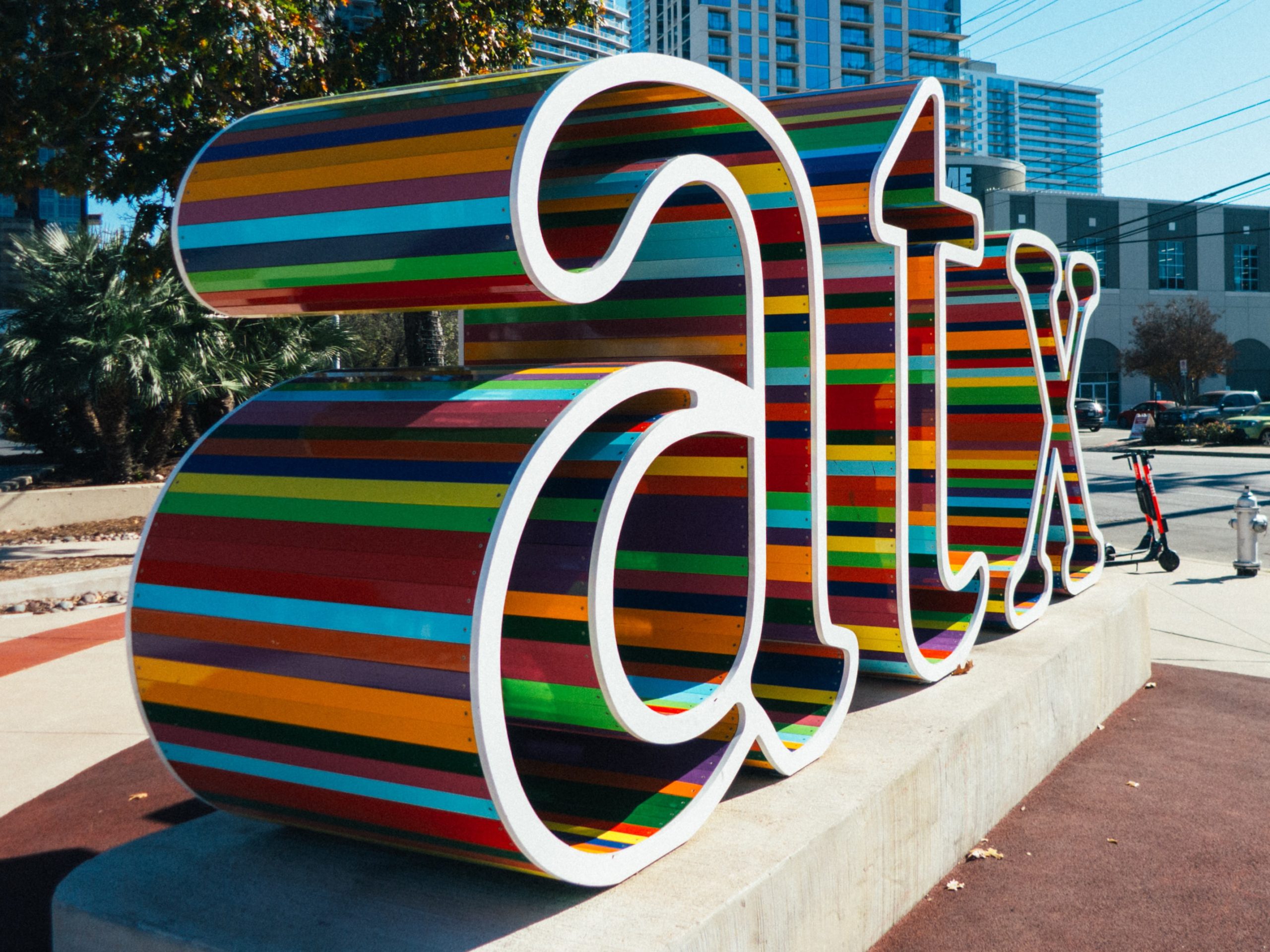 colorful, lowercase atx letters in downtown Austin, Texas