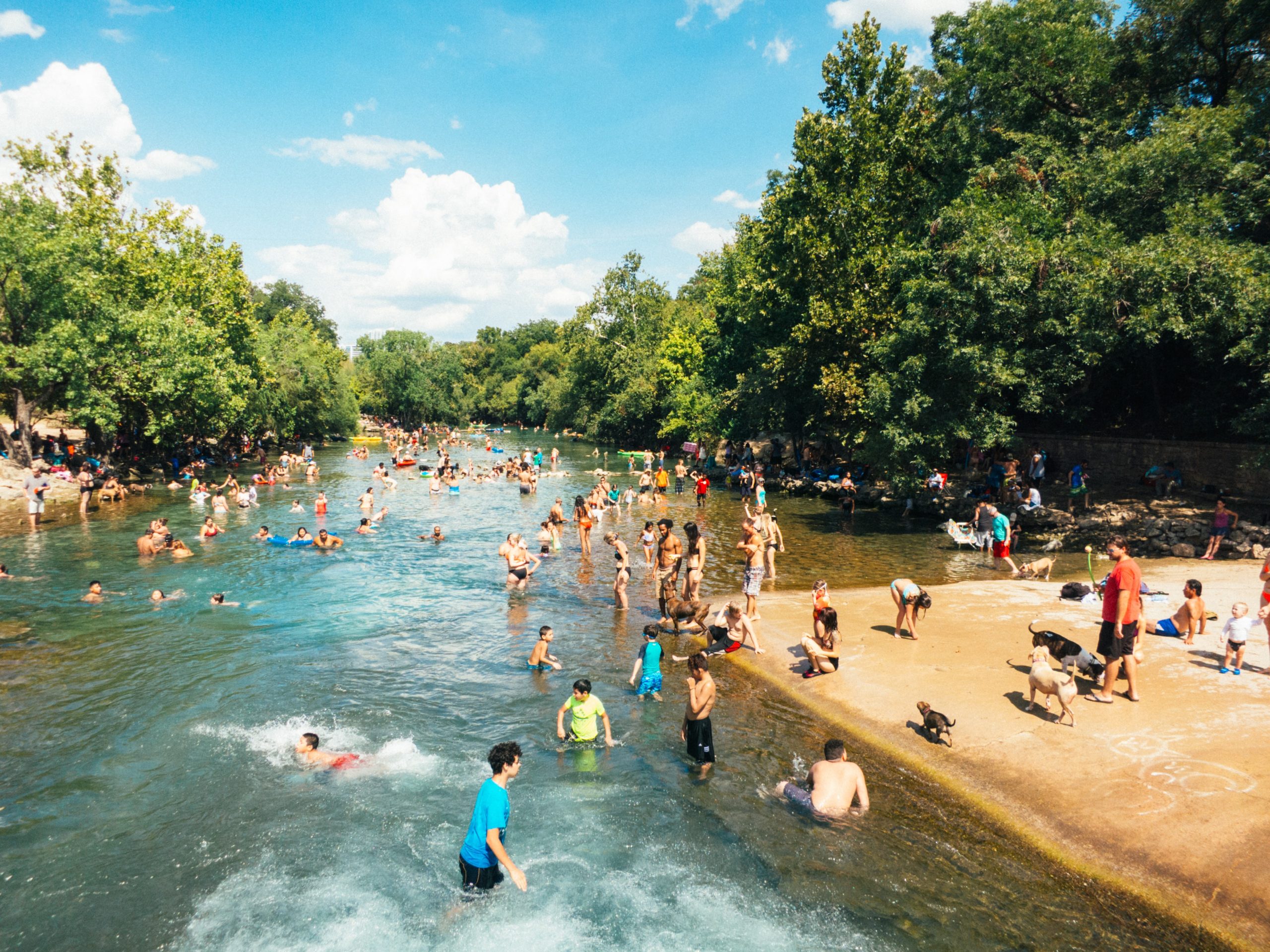 people swimming in Barton springs in Austin Texas